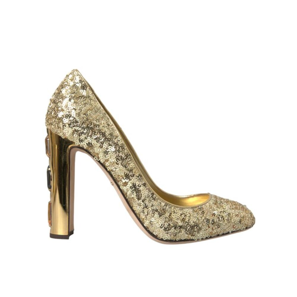 Dolce & Gabbana Gold Sequin Crystal Heels Pumps Women's Shoes